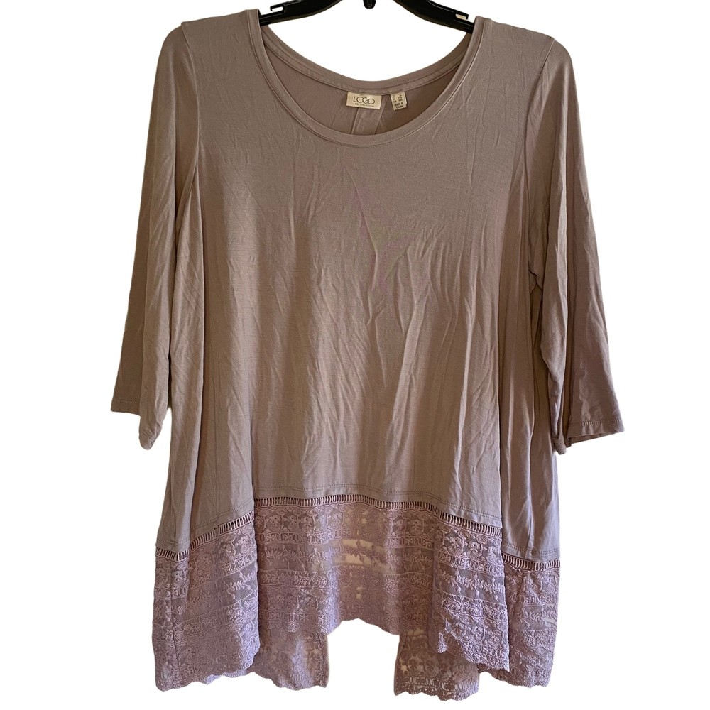 LOGO by LORI GOLDSTEIN woman's plus size 1X embroidered lace open back top shirt